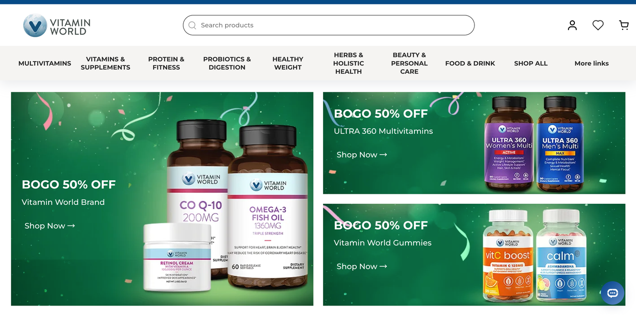 Screenshot of Vitamin World website