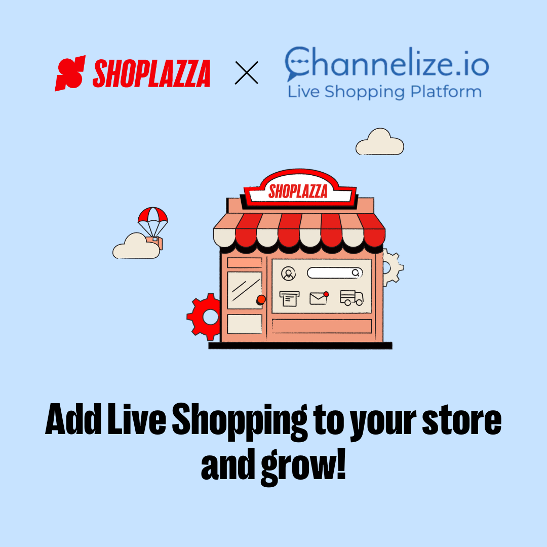 Image shows the Shoplazza and Chennelize.io logos side by side, an illustration of a physical store with a Shoplazza sign at the front, and the words: 